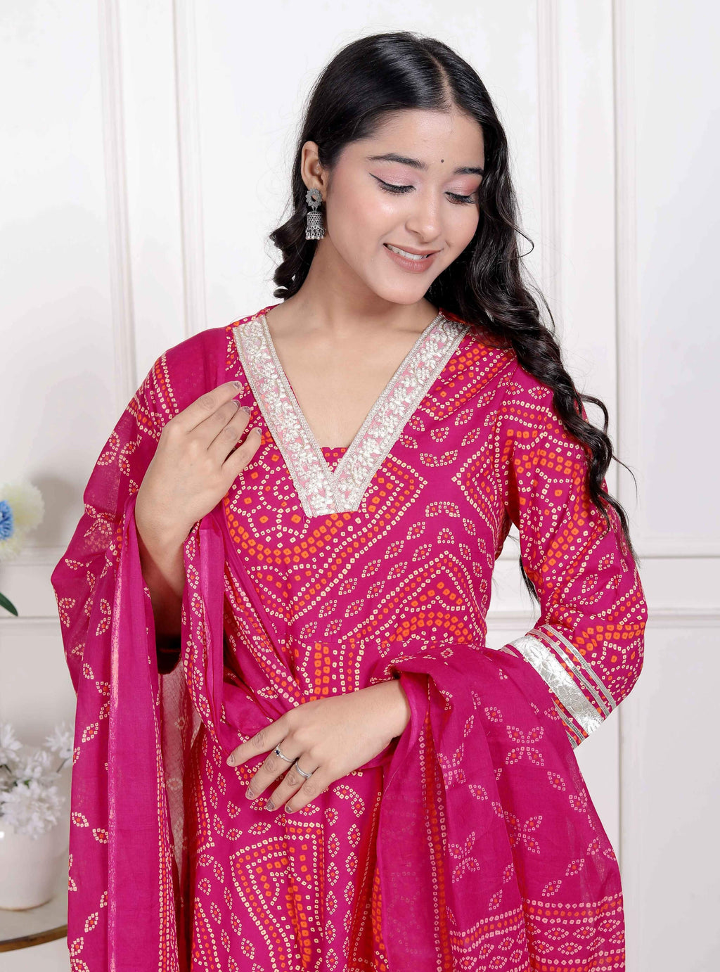 Miravan Women's Bandhani Ethnic Anarkali Kurta and Dupatta | Grocsy