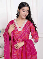 Miravan Women's Bandhani Ethnic Anarkali Kurta and Dupatta | Grocsy