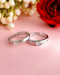 VOJ Stainless Steel Cubic Zirconia Silver Plated Adjustable Ring Set for Couple | Grocsy