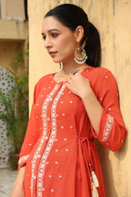 Juniper Women's Orange Rayon Crepe Embroidered Tunic | Grocsy