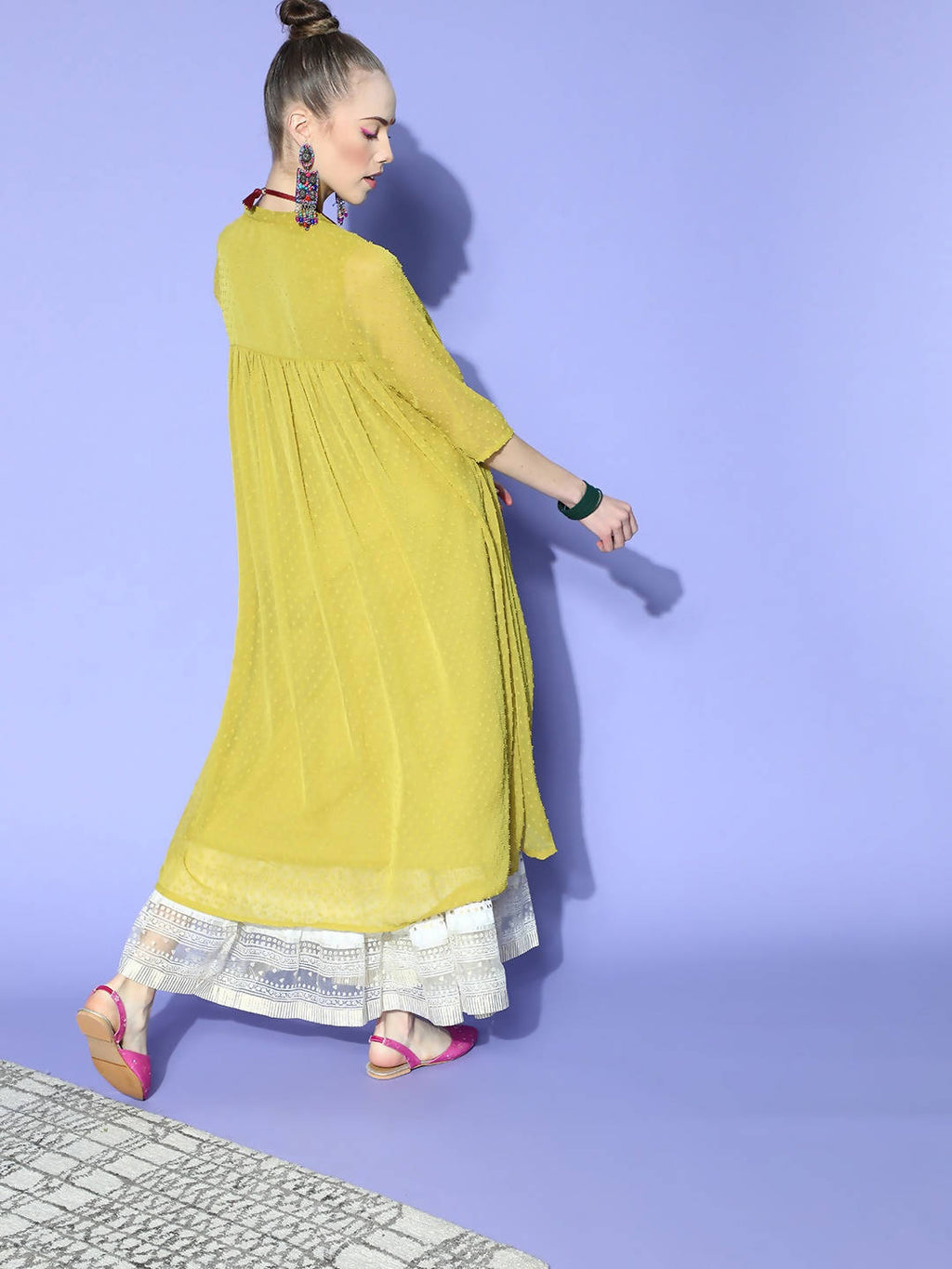 Janasya Women Elegant Mustard Woven Design Dobby Weave Kurta | Grocsy