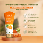 Lotus Botanicals Carrot & Niacinamide Glow and De-Tan Mineral Sunscreen, SPF 50+, PA++++ | Grocsy