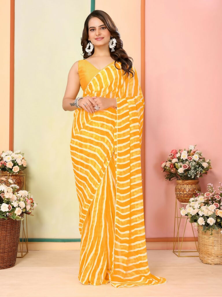 Yellow Georgette Designer Printed Ready To Wear Saree - Elite | Grocsy