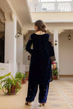 Teeya Creation Blue Color Pure Velvet Embroidery Work Wedding Wear Salwar Suit | Grocsy