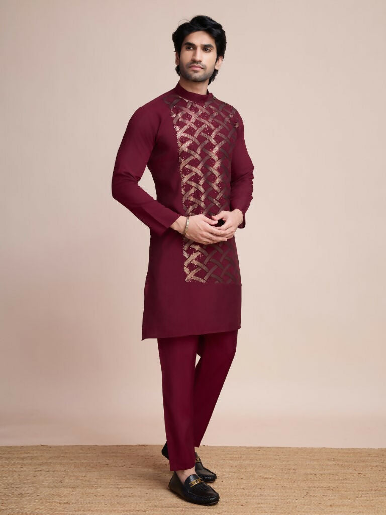 Vastranavya Traditional Festival Wear Pure Silk Thread & Sequence Embroidered Work Kurta | Grocsy