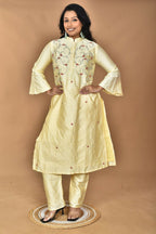 Morchari Women And Hand Embroidery Co-Ord Set-Lemon- Yellow | Grocsy