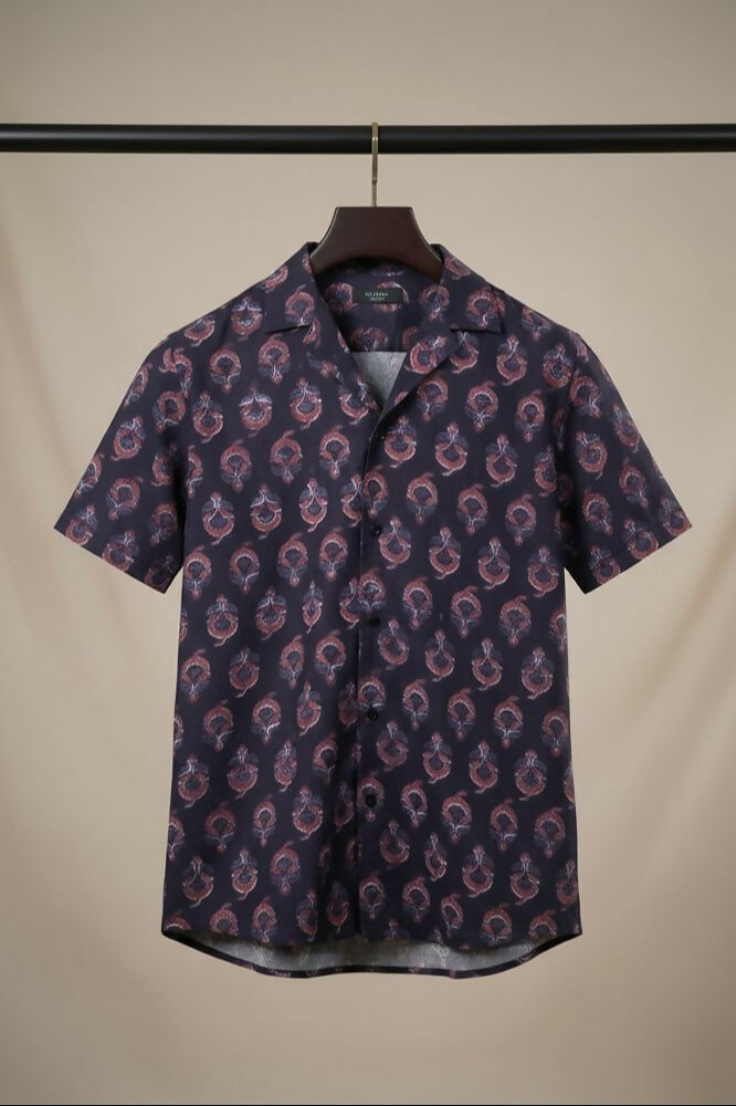 Paisley — Dark Blue Ajrakh Cotton Shirt by Hilo Design | Grocsy