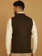 Even Apparels Pure Wool Nehru Jacket - Brown | Grocsy