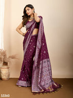 Wine Soft Silk Woven Meenakari Designer Saree - Vedanti | Grocsy