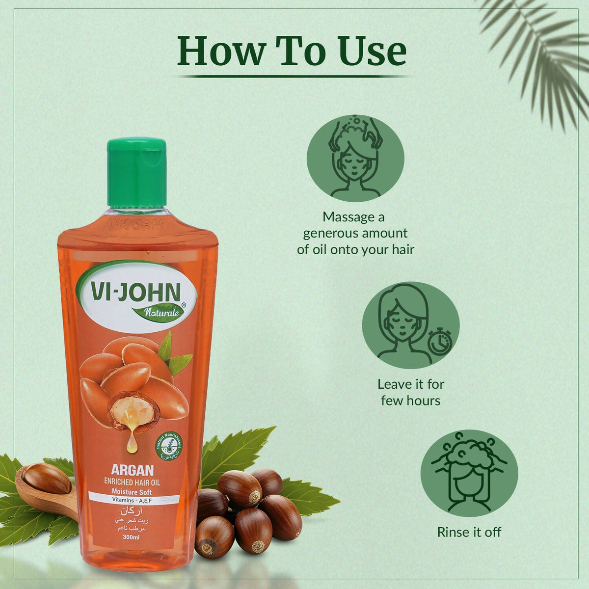 VI-JOHN Naturale Argan Enriched Hair Oil Moisture & Soft with Vitamin A.E & F | Grocsy