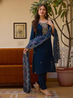 The52 Viscose Chanderi Fabric Straight Kurta, Pant and Dupatta Set | Grocsy
