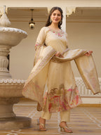 The52 Viscose Assam Silk Fabric Straight Kurta, Pant and Dupatta Set | Grocsy