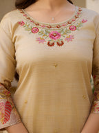 The52 Viscose Assam Silk Fabric Straight Kurta, Pant and Dupatta Set | Grocsy