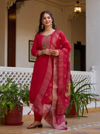 The52 Beautiful Viscose Chanderi Fabric Straight Kurta, Pant and Dupatta Set | Grocsy