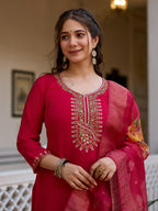 The52 Beautiful Viscose Chanderi Fabric Straight Kurta, Pant and Dupatta Set | Grocsy