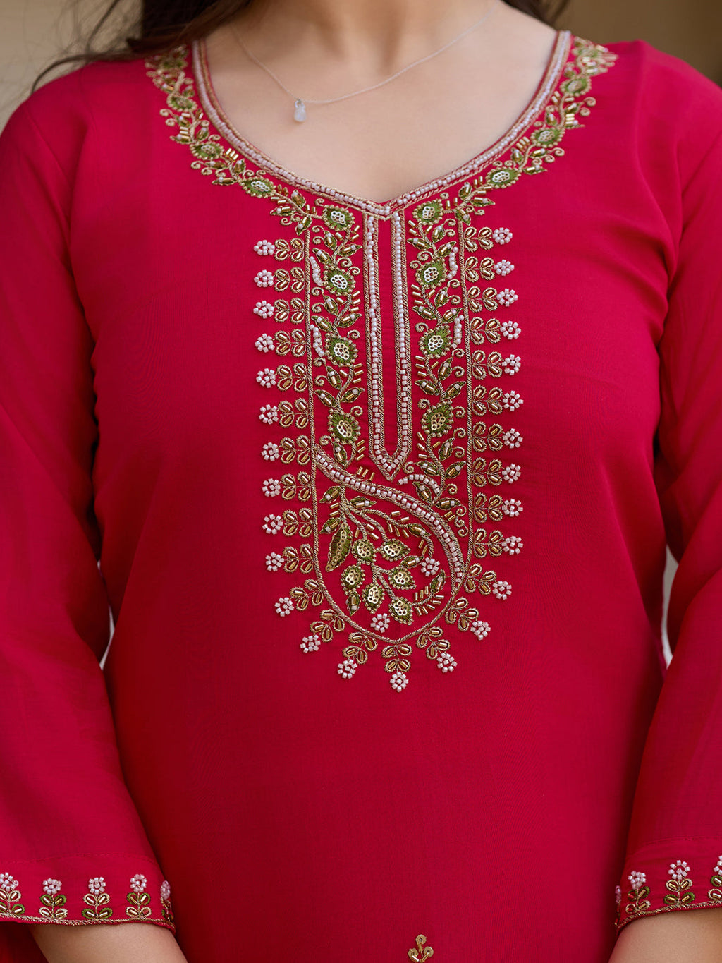 The52 Beautiful Viscose Chanderi Fabric Straight Kurta, Pant and Dupatta Set | Grocsy