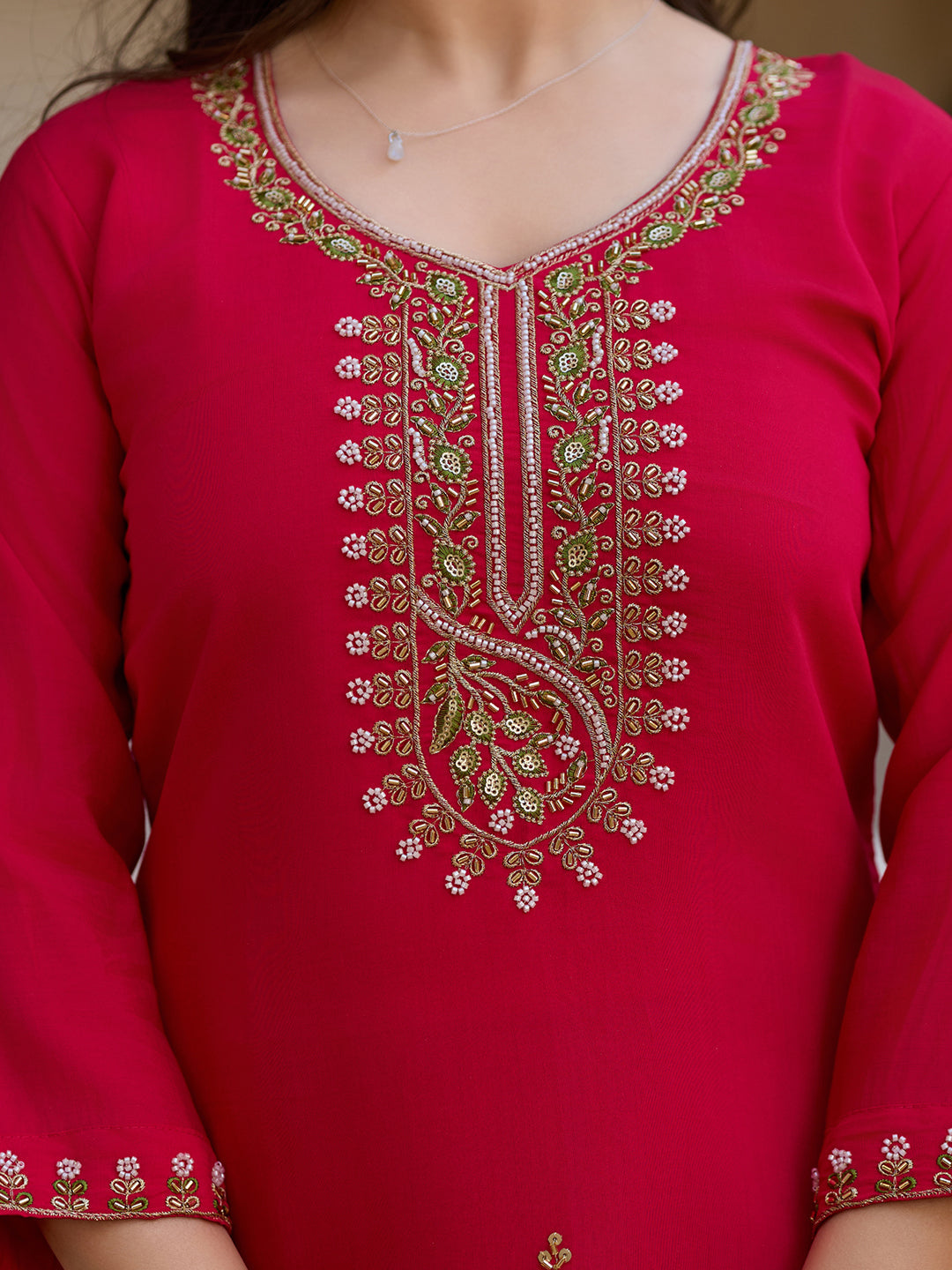 The52 Beautiful Viscose Chanderi Fabric Straight Kurta, Pant and Dupatta Set | Grocsy