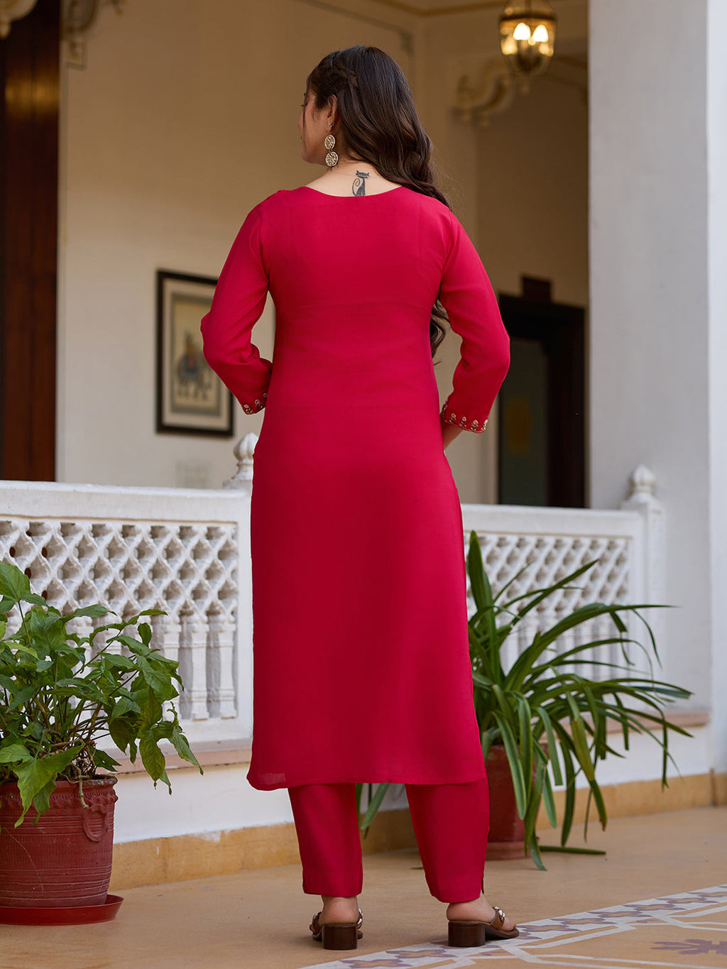 The52 Beautiful Viscose Chanderi Fabric Straight Kurta, Pant and Dupatta Set | Grocsy