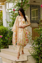 The52 Women's Viscose Assam Silk Embroidered Straight Kurta with Pant And Dupatta Set | Grocsy