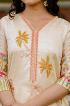 The52 Women's Viscose Assam Silk Embroidered Straight Kurta with Pant And Dupatta Set | Grocsy