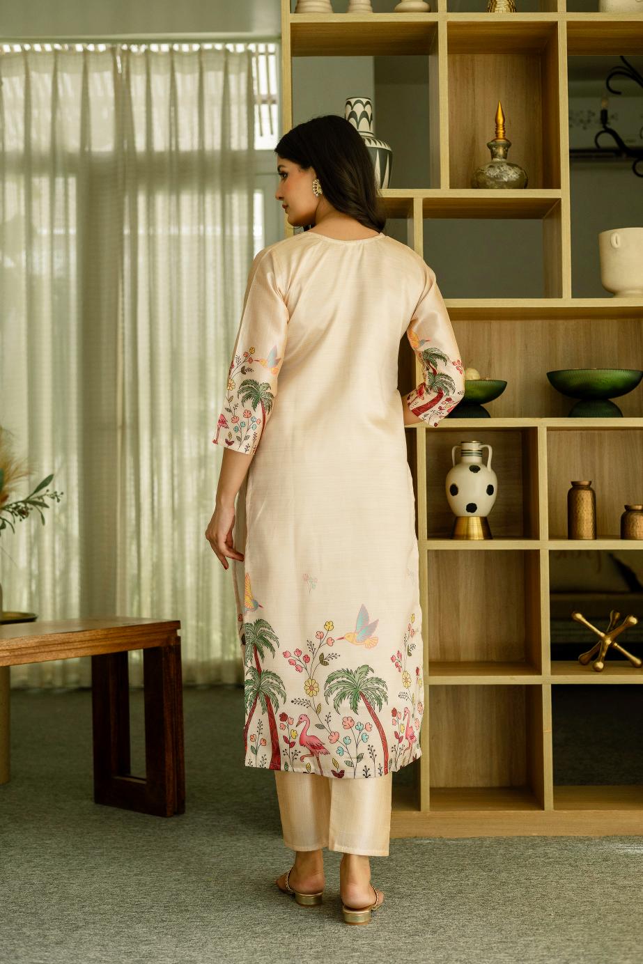 The52 Women's Beautiful Viscose Assam Silk Embroidered Straight Kurta with Pant And Dupatta Set | Grocsy