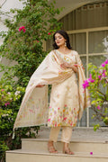 The52 Women's Beautiful Viscose Assam Silk Embroidered Straight Kurta with Pant And Dupatta Set | Grocsy