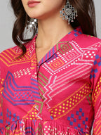 Pink Cotton Geometric Printed A-line Top - Bosky | Grocsy