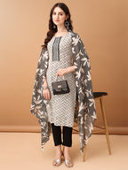 Embroidered & Printed Kurta With Pant & Printed Dupatta, Black - Hiral Fashion | Grocsy