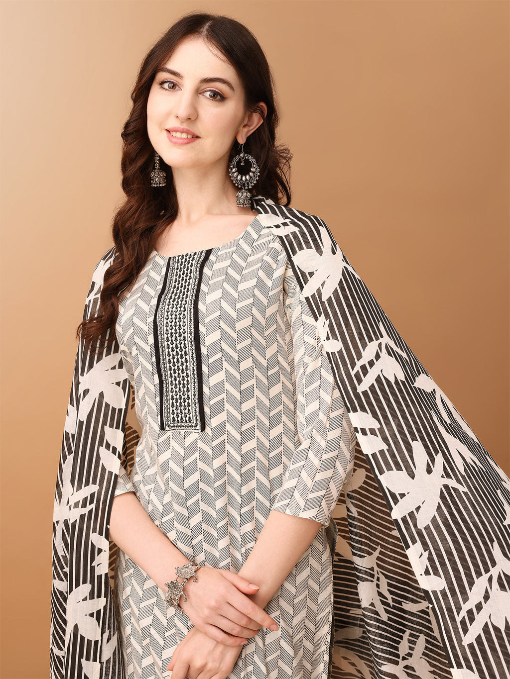 Embroidered & Printed Kurta With Pant & Printed Dupatta, Black - Hiral Fashion | Grocsy
