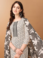 Embroidered & Printed Kurta With Pant & Printed Dupatta, Black - Hiral Fashion | Grocsy