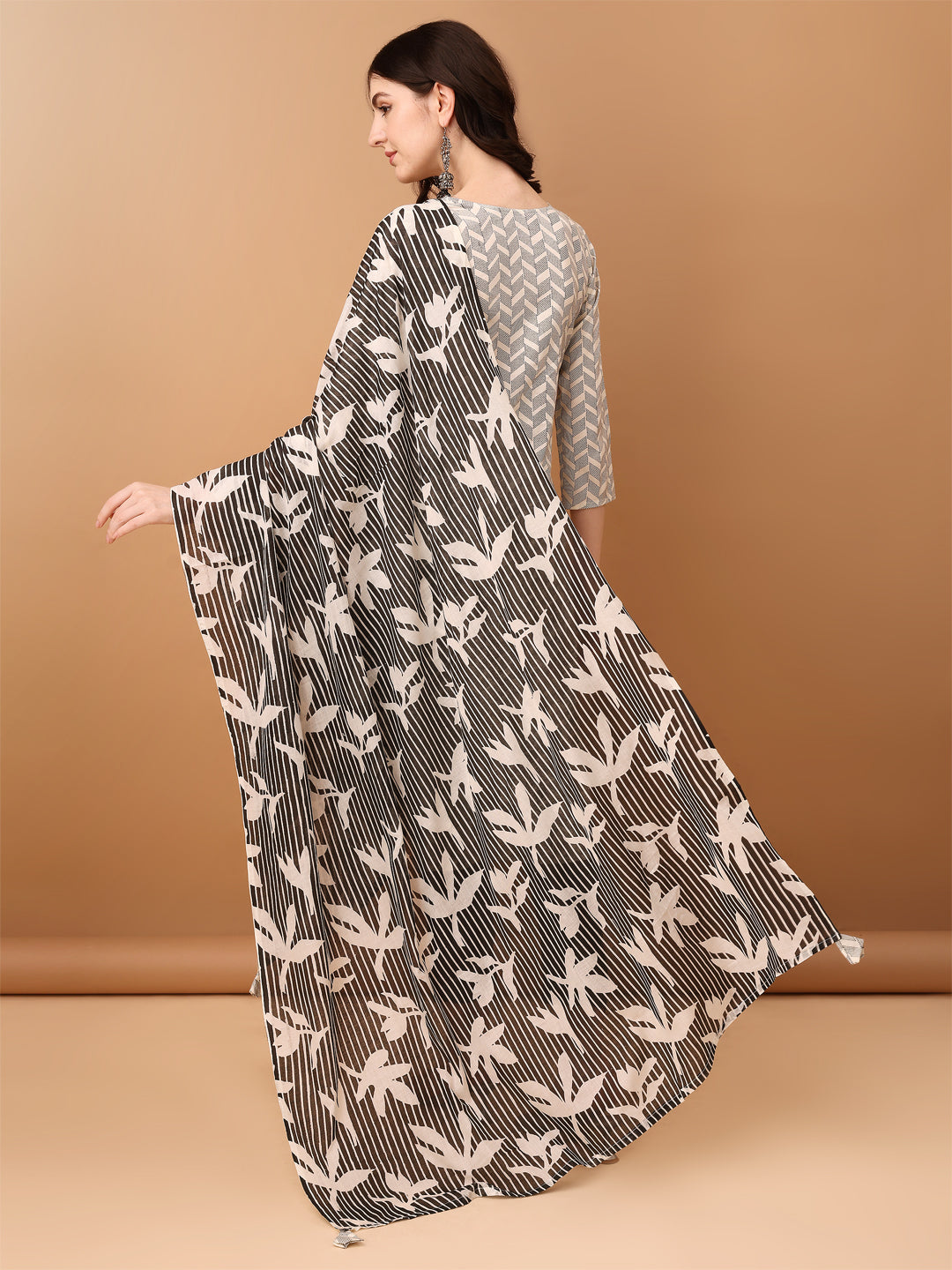 Embroidered & Printed Kurta With Pant & Printed Dupatta, Black - Hiral Fashion | Grocsy