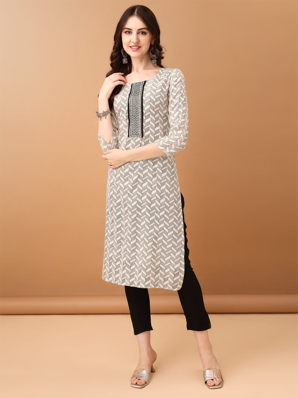 Embroidered & Printed Kurta With Pant & Printed Dupatta, Black - Hiral Fashion | Grocsy