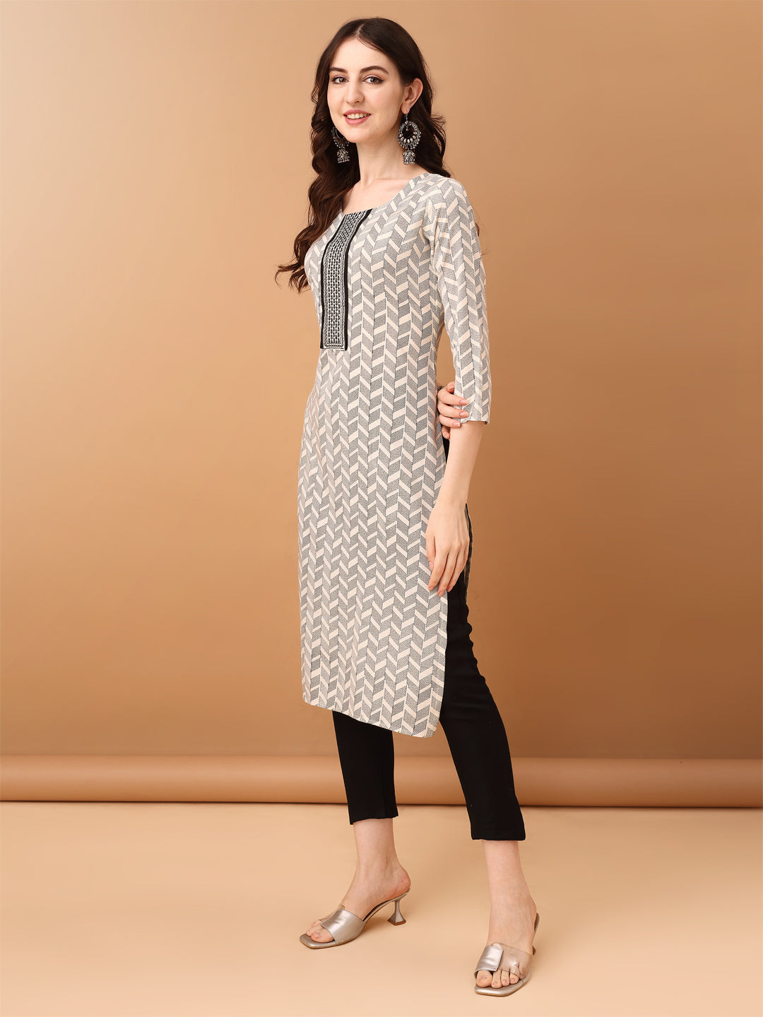 Embroidered & Printed Kurta With Pant & Printed Dupatta, Black - Hiral Fashion | Grocsy