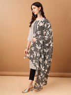 Embroidered & Printed Kurta With Pant & Printed Dupatta, Black - Hiral Fashion | Grocsy