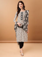 Embroidered & Printed Kurta With Pant & Printed Dupatta, Black - Hiral Fashion | Grocsy
