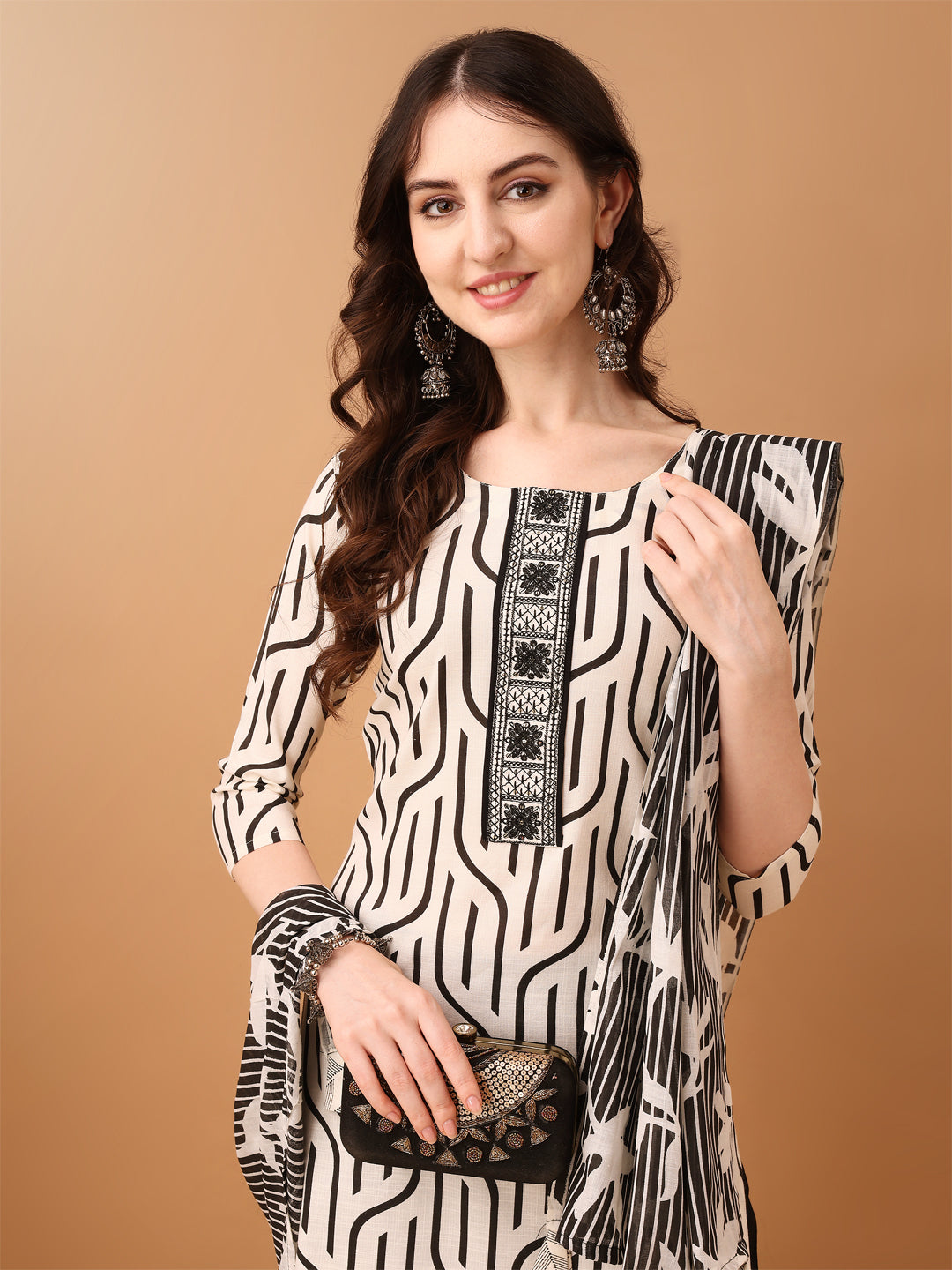 Embroidered & Printed Kurta With Pant & Printed Dupatta, Black - Hiral Fashion | Grocsy