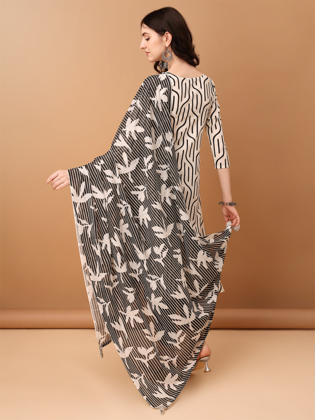 Embroidered & Printed Kurta With Pant & Printed Dupatta, Black - Hiral Fashion | Grocsy