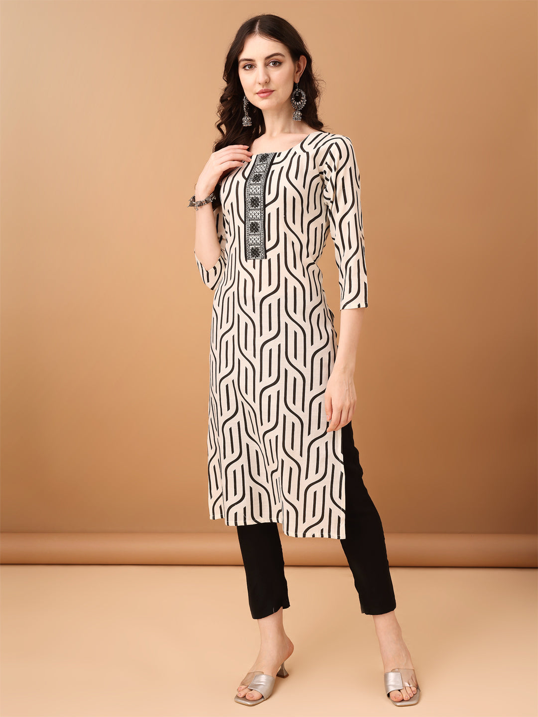 Embroidered & Printed Kurta With Pant & Printed Dupatta, Black - Hiral Fashion | Grocsy