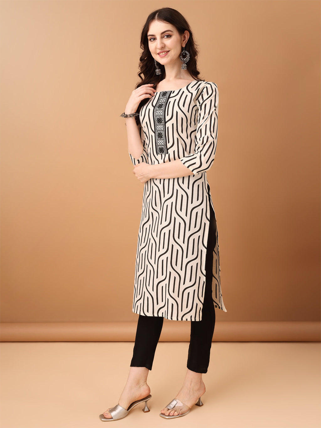 Embroidered & Printed Kurta With Pant & Printed Dupatta, Black - Hiral Fashion | Grocsy