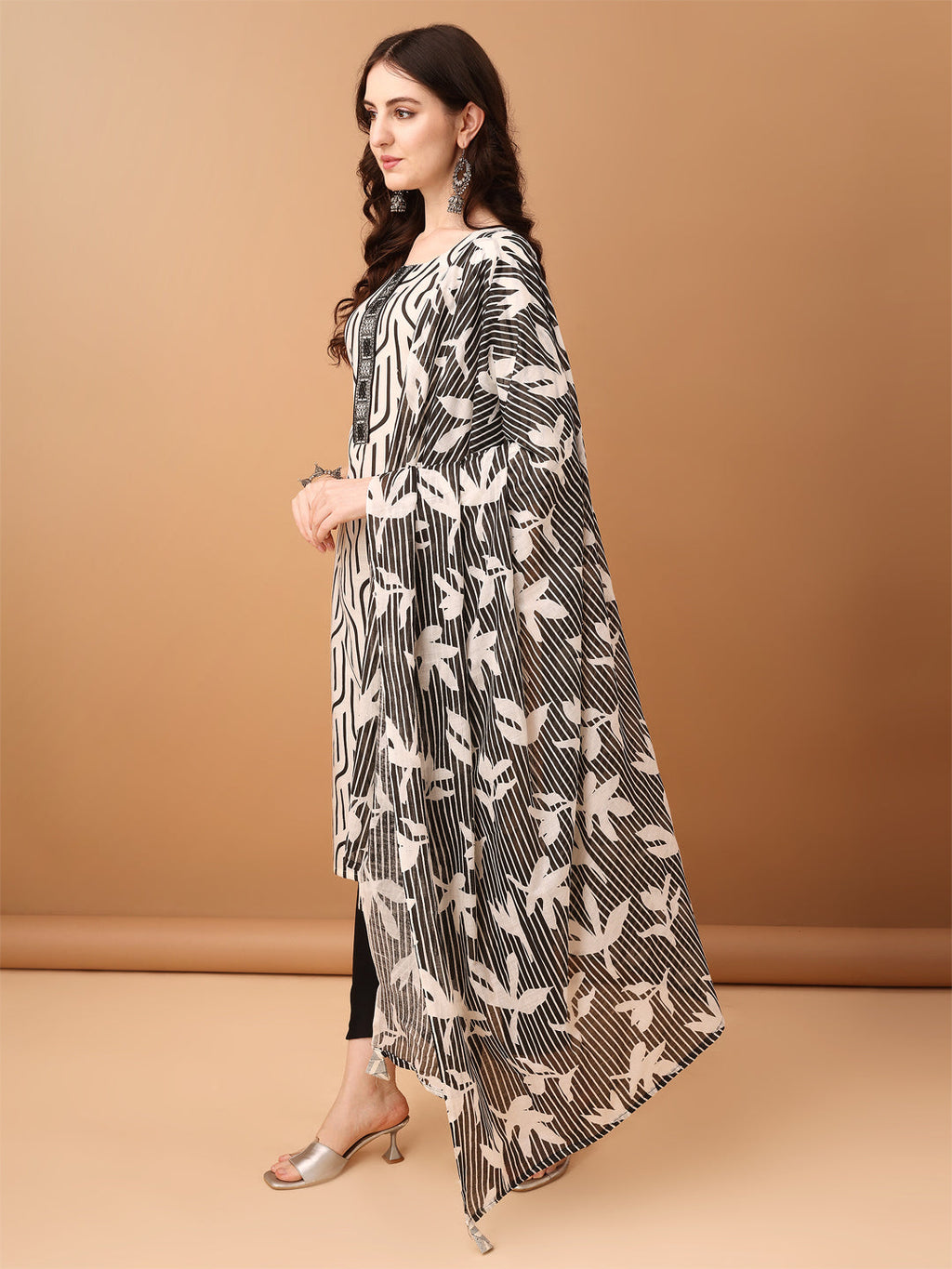 Embroidered & Printed Kurta With Pant & Printed Dupatta, Black - Hiral Fashion | Grocsy