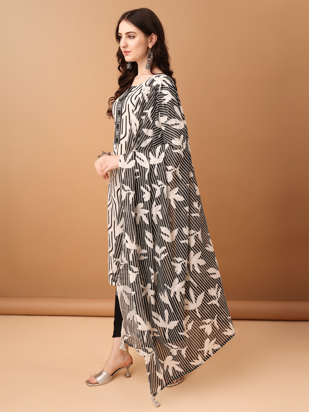 Embroidered & Printed Kurta With Pant & Printed Dupatta, Black - Hiral Fashion | Grocsy