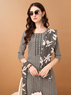 Embroidered & Printed Kurta With Pant & Printed Dupatta, Black - Hiral Fashion | Grocsy