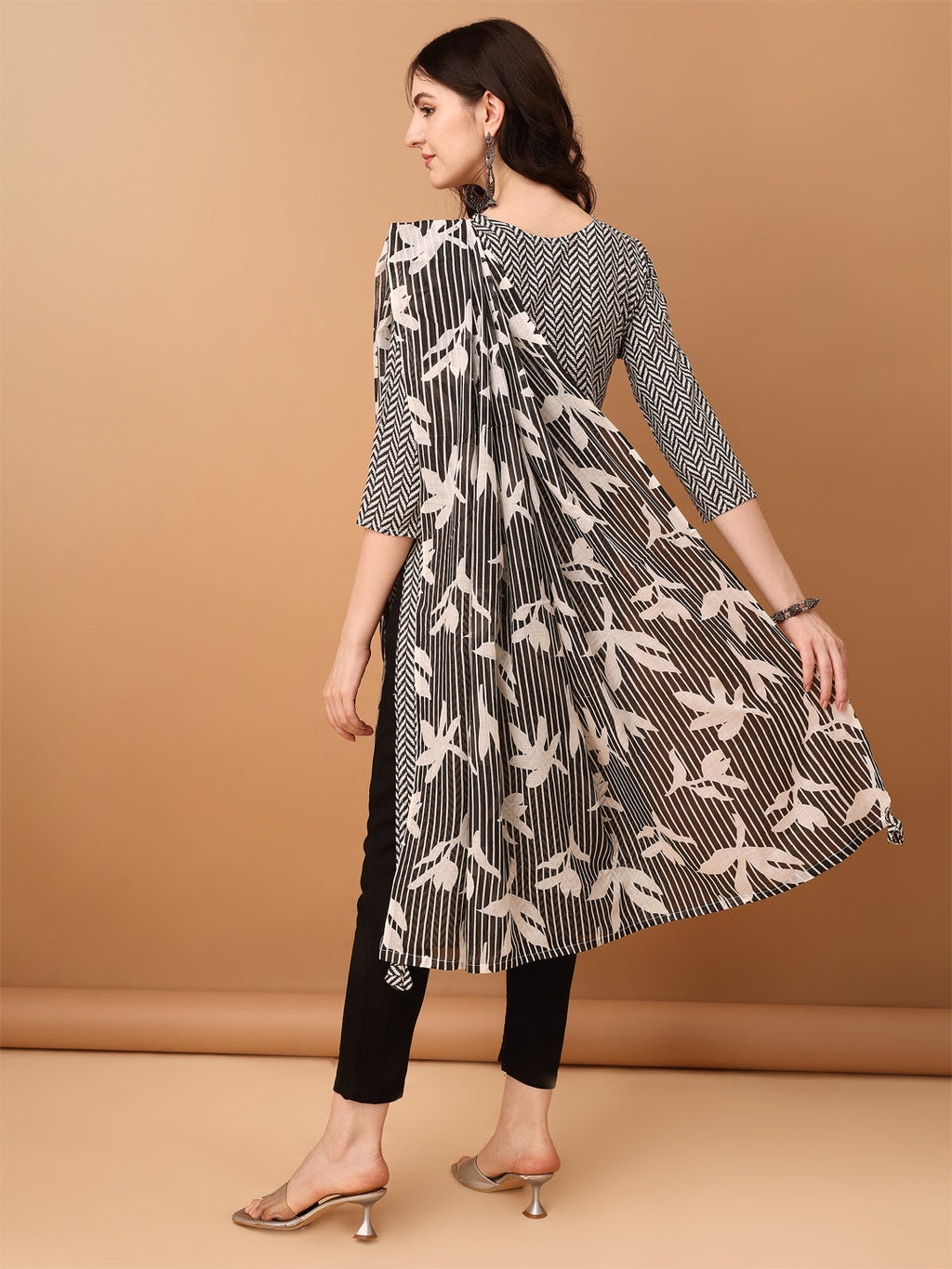 Embroidered & Printed Kurta With Pant & Printed Dupatta, Black - Hiral Fashion | Grocsy