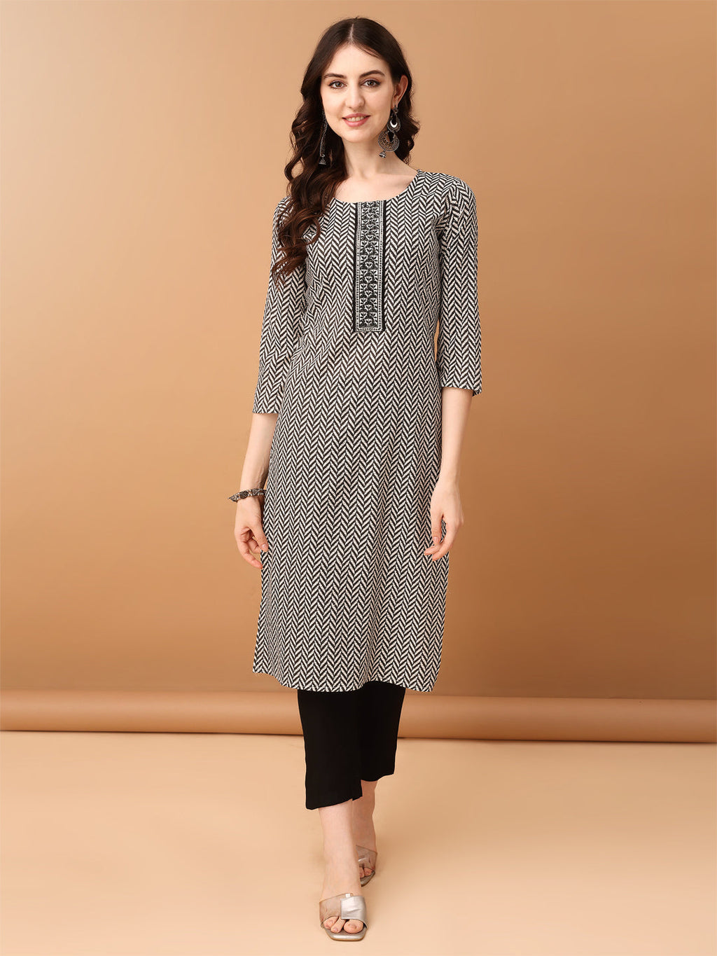 Embroidered & Printed Kurta With Pant & Printed Dupatta, Black - Hiral Fashion | Grocsy