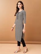 Embroidered & Printed Kurta With Pant & Printed Dupatta, Black - Hiral Fashion | Grocsy
