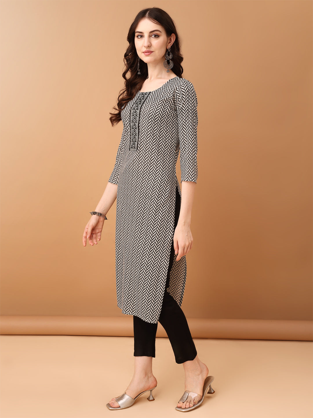 Embroidered & Printed Kurta With Pant & Printed Dupatta, Black - Hiral Fashion | Grocsy