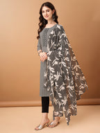 Embroidered & Printed Kurta With Pant & Printed Dupatta, Black - Hiral Fashion | Grocsy