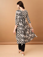 Embroidered & Printed Kurta With Pant & Printed Dupatta, Black - Hiral Fashion | Grocsy