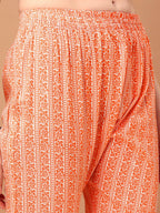 Embroidered & Printed Kurta With Pant & Printed Dupatta, Orange - Hiral Fashion | Grocsy