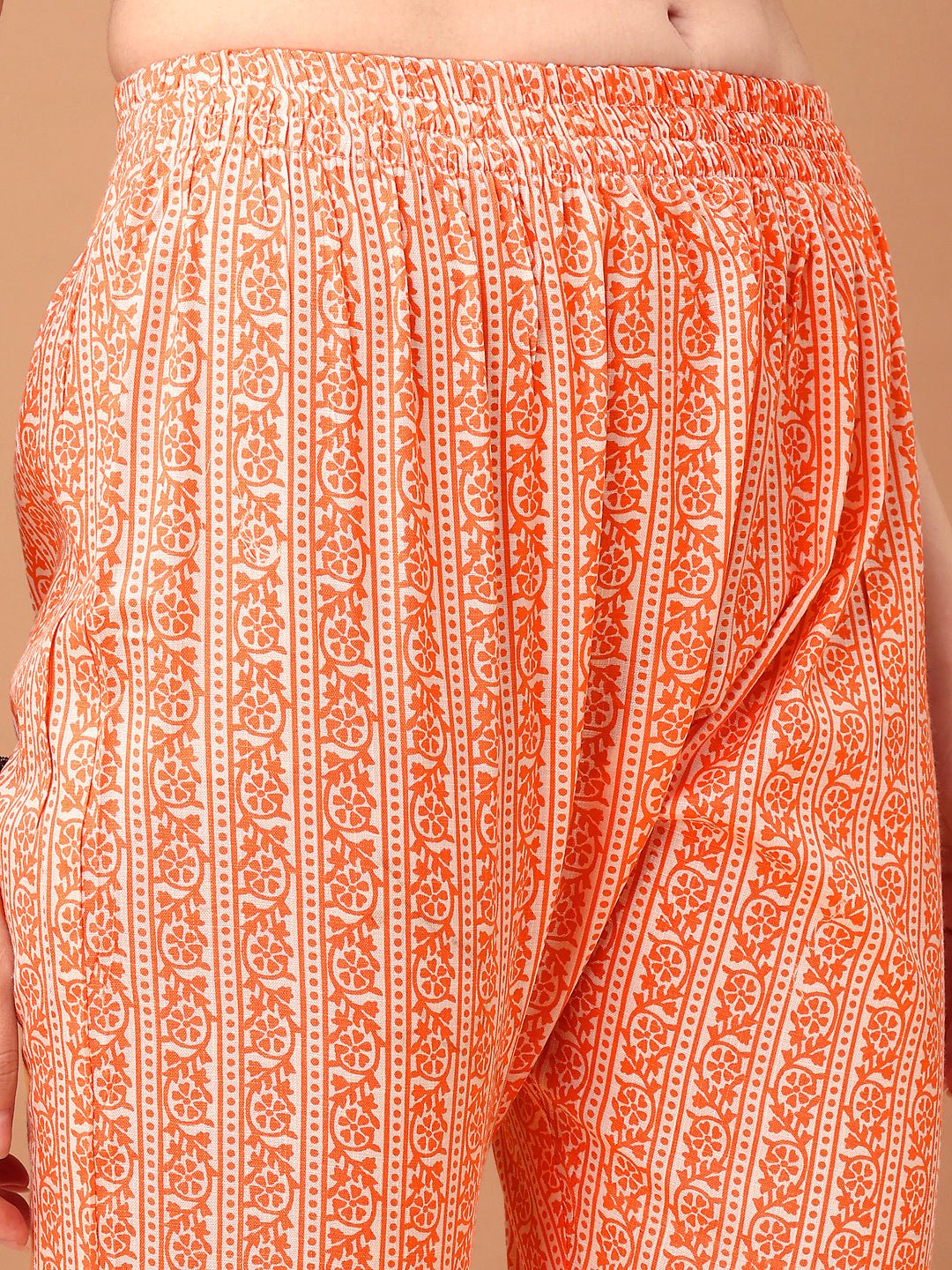 Embroidered & Printed Kurta With Pant & Printed Dupatta, Orange - Hiral Fashion | Grocsy